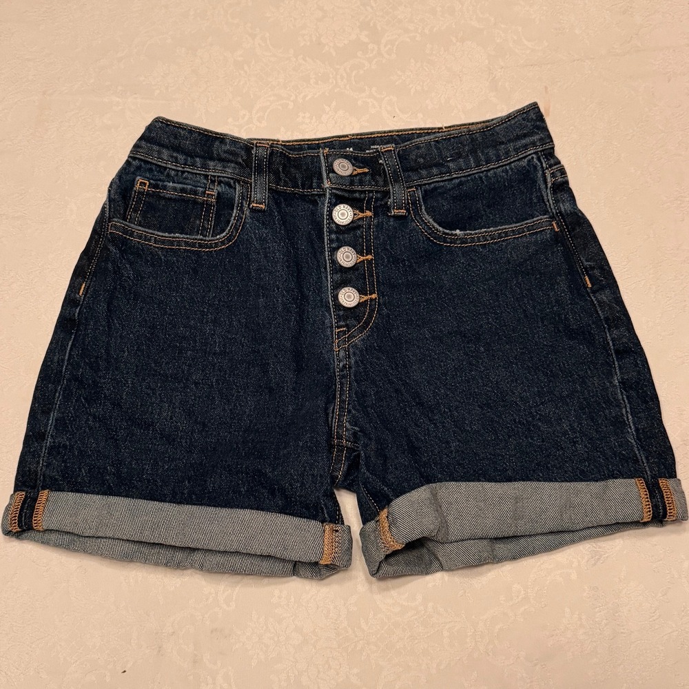 Old Navy Girls Size 14 High Rise Dark Wash Denim Shorts Button Fly Cuffed